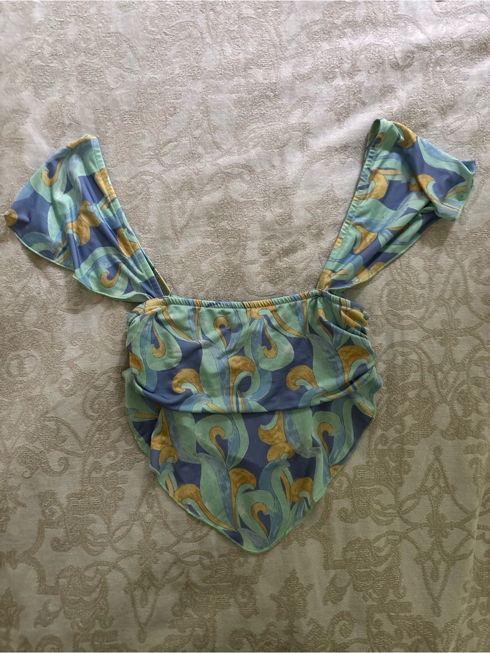 Urban Outfitters Teal, Mustard & Light Blue Swirl Bandana Crop Top